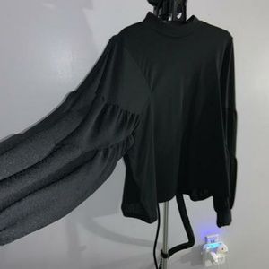 Zara Balloon Sleeve Mock Neck Blouse
